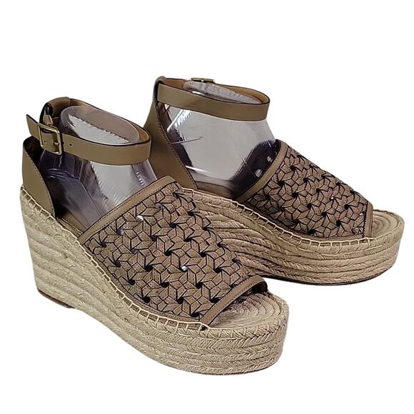 Tory Burch Basketweave Espadrille Wedge Leather Sandals Womens 10.5 NEW - Picture 1 of 15
